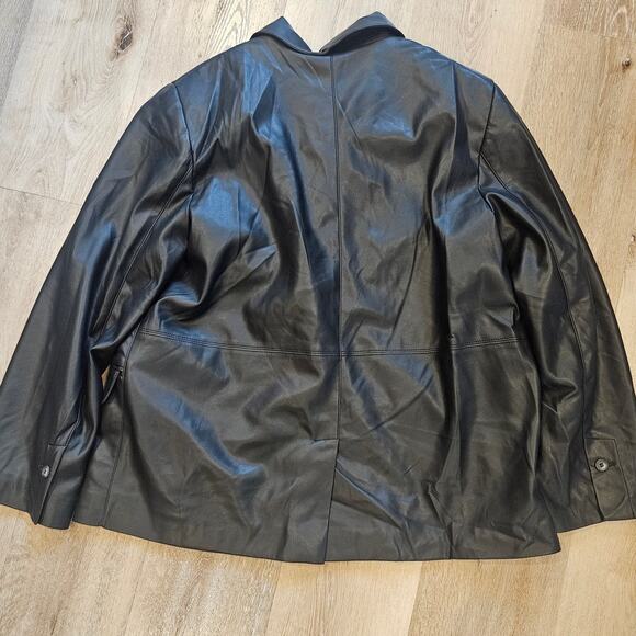 Perspective Black Faux Leather Button Front Collared Jacket Blazer sz 46 NWT - Picture 8 of 9